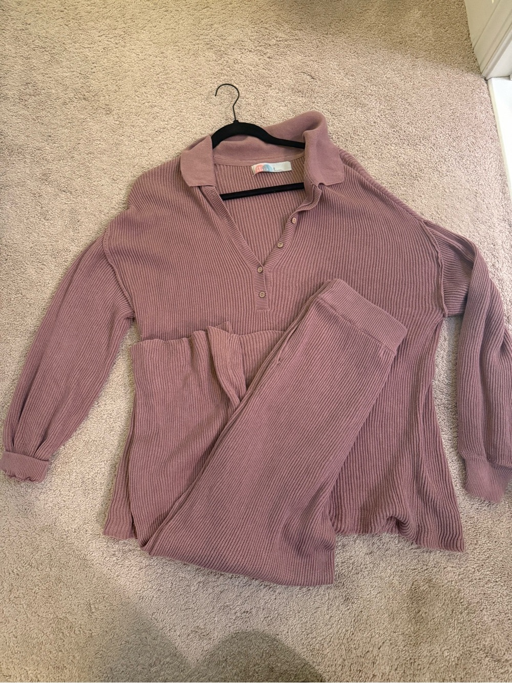 Free People Ribbed V-Neck Lounge Set - Dusty Rose